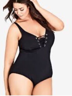 City Chic Lace Front Underwire No Padding Swim Black Size Large (20) NWT